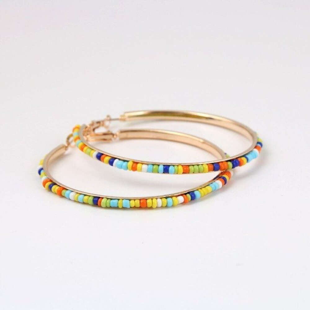 Abby Laurel Multicolored Beads on Gold Large Hoop Earrings Gift Packaged - Picture 4 of 9